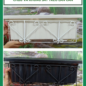 Chậu Và Khung Sắt Treo Lan Can Trồng Cây Hình Chữ Nhật
