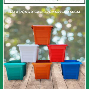 Chậu vuông vân gỗ nhựa Hải Đăng 47x47 (Chậu vuông đại 47x47)